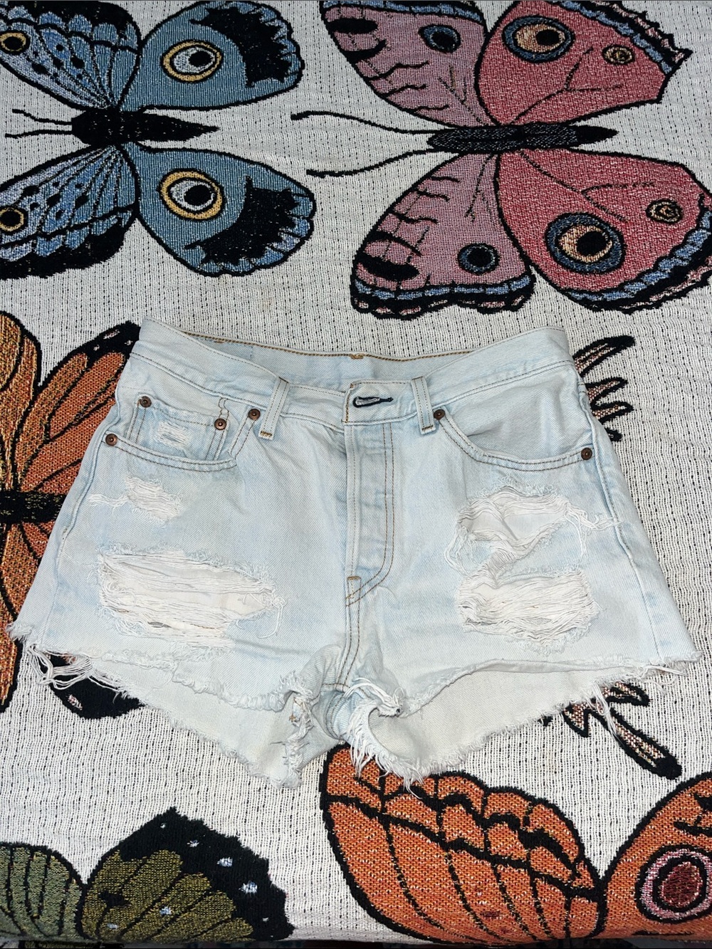 Levi's Light Blue Distressed High-Rise Jean Shorts